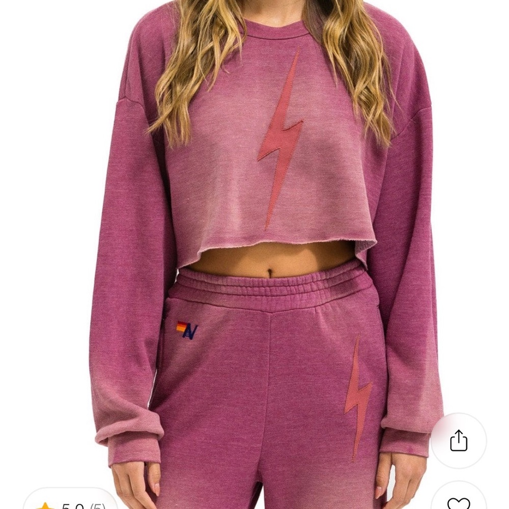 Aviator Nation Faded Berry Cropped Bolt Sweatshirt Medium NWT